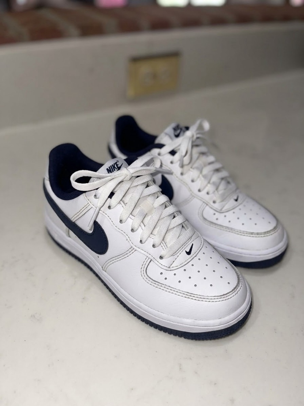 Nike Air Force 1 Low White & Navy Blue (Size 1Y)